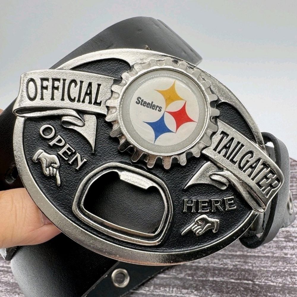 New Pittsburgh Steelers Silver and Multicolor Belt Buckle Or Tailgate Buckle